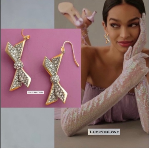 ALEXIS BITTAR Swarovski Crystal Origami Bow Silver Gold Ribbon Drop Earrings